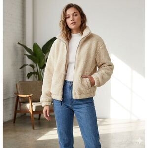Urban Outfitters Sherpa Jacket Women L Fleece Zip Up Cozy Teddy Coat